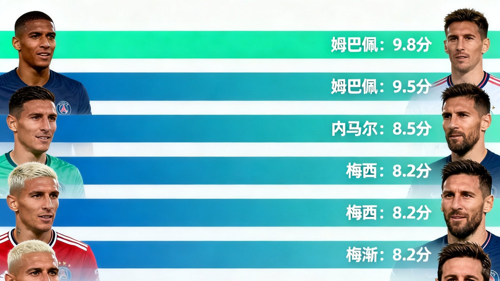 球吧网球迷社区赛后评分，显示姆巴佩最高分